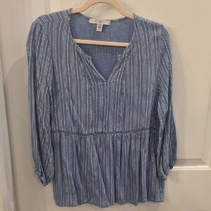 FEVER‎ Blue Whistlers Boho Peasant Top Women's L Coastal Chic Cottagecore